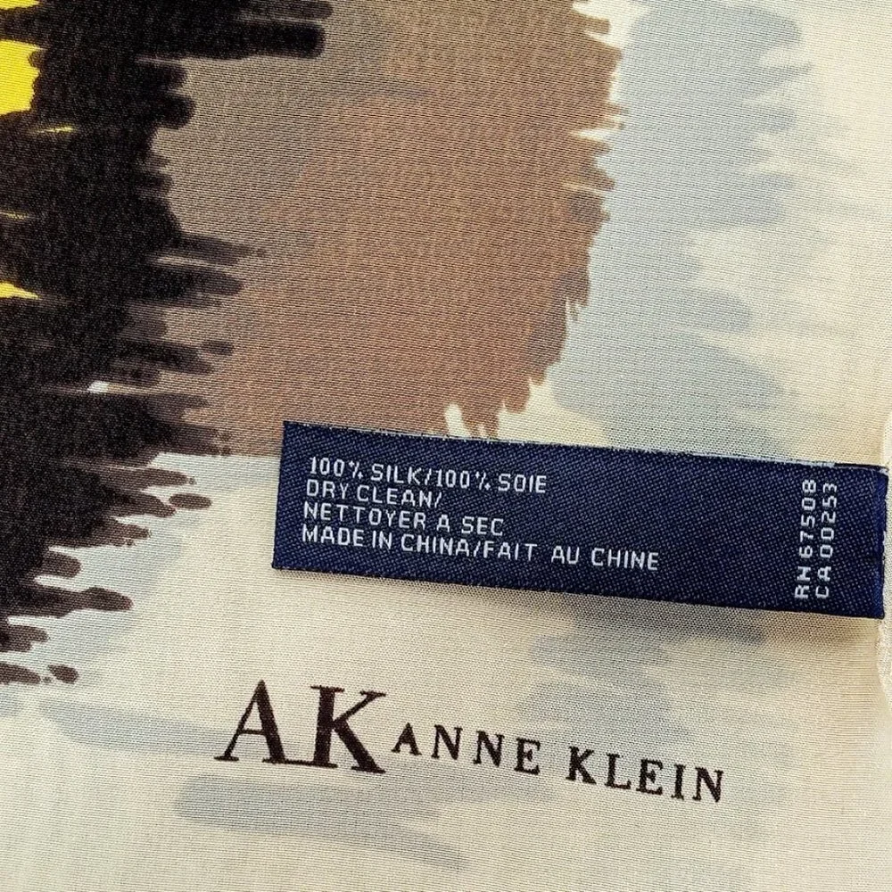 Anne Klein Tan Red Yellow Abstract Print Silk Oblong Scarf
